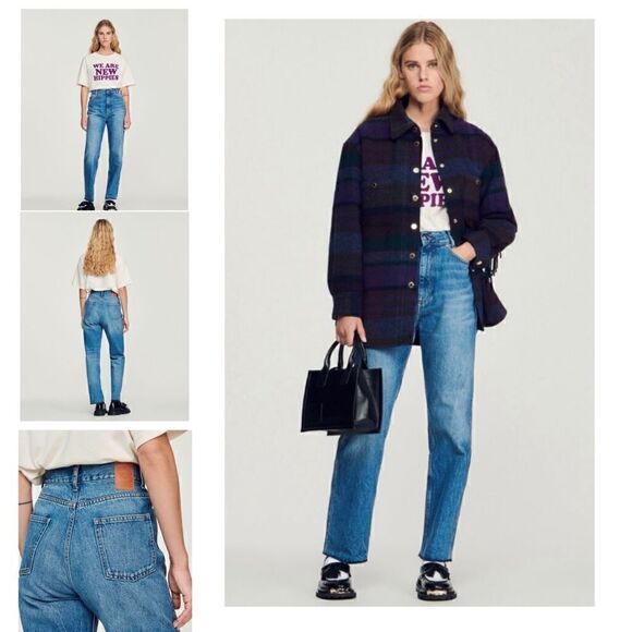 SANDRO Faded Jeans Straight Leg Style Size 36 (4-6) - Picture 5 of 16